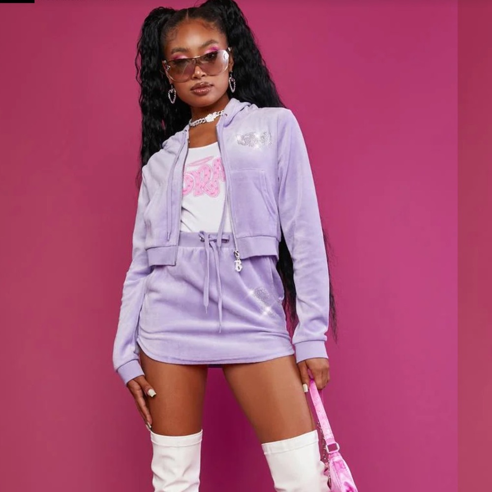 Dolls Kill X Bratz Keep It Glossy Velour Jacket Woman Small Lavender Cropped Y2K